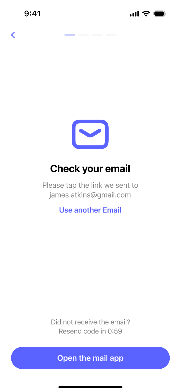 Best Wallet email verification screen.