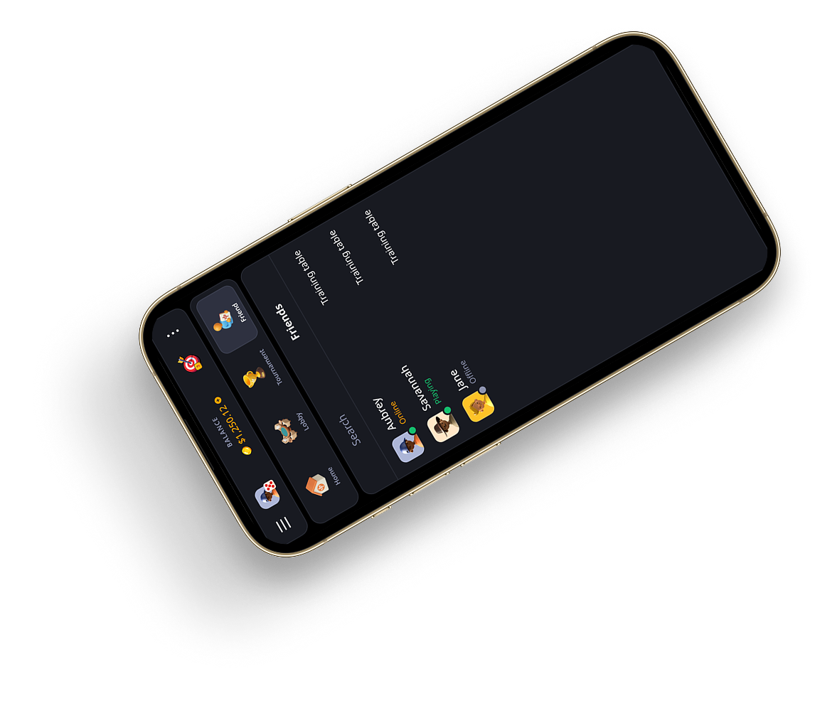 Friends menu screen on a rotated dark themed phone