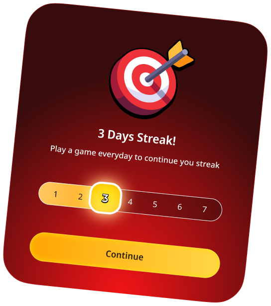 3 days streak reward card with progress from day 1 to day 7