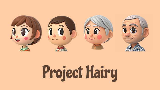 Project Hairy, featuring four stylized character portraits