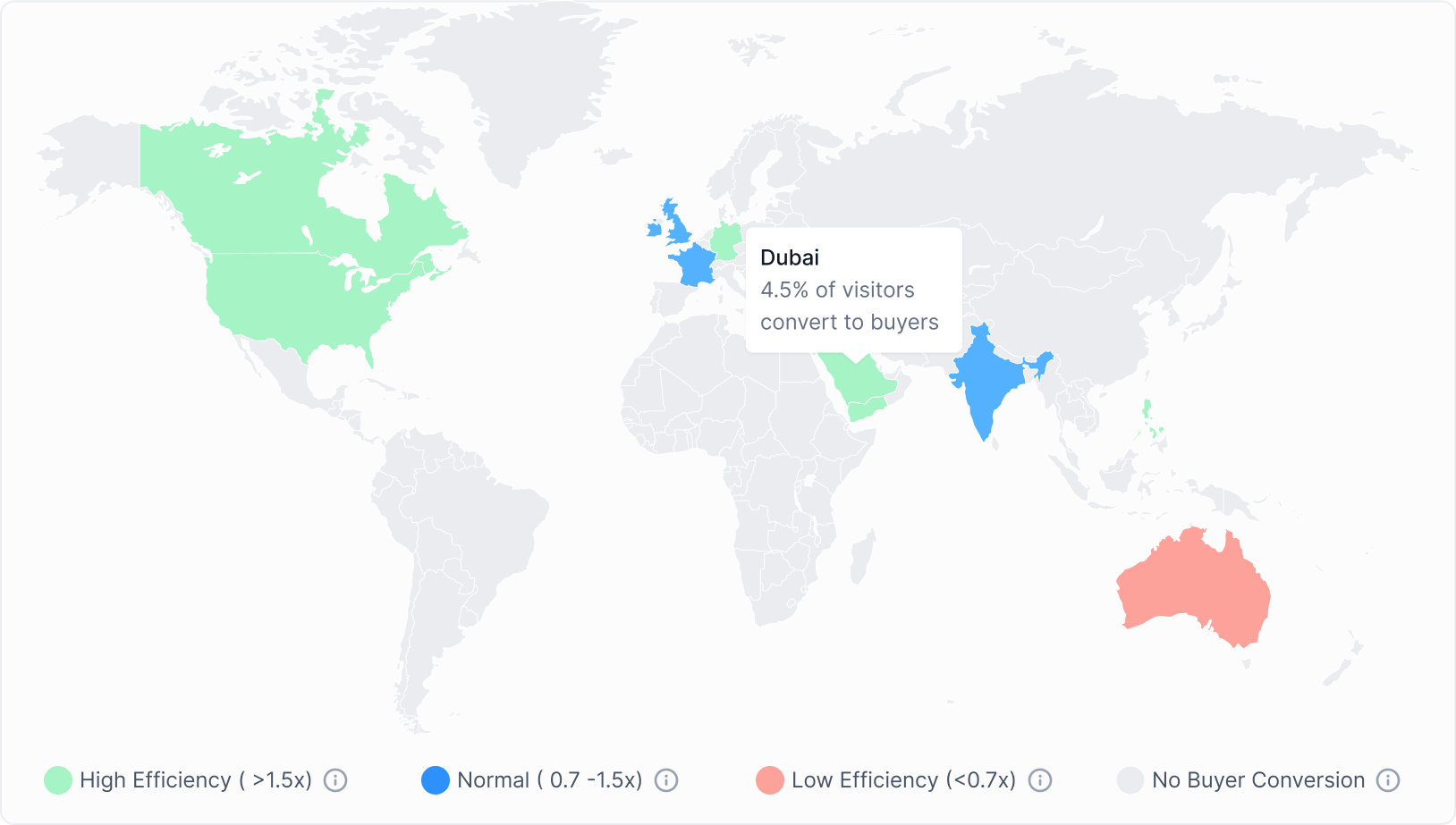 World map showing country performance by relative conversion efficiency