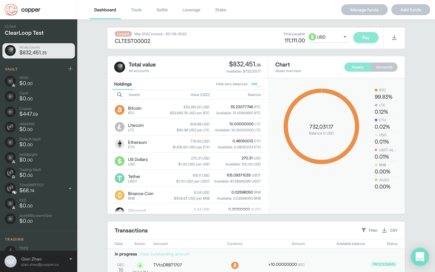 Copper legacy fintech platform interface