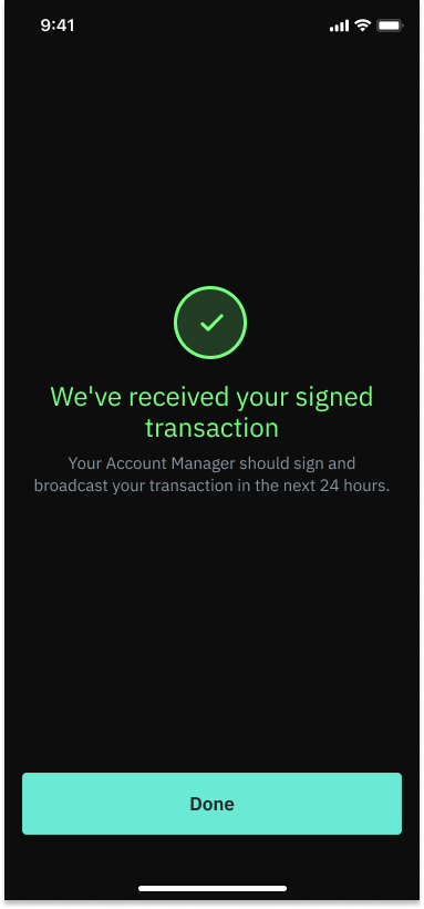 Copper iOS app signed transaction confirmation screen